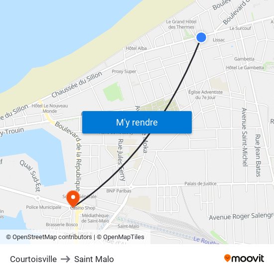 Courtoisville to Saint Malo map