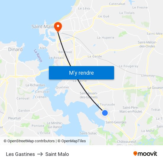 Les Gastines to Saint Malo map