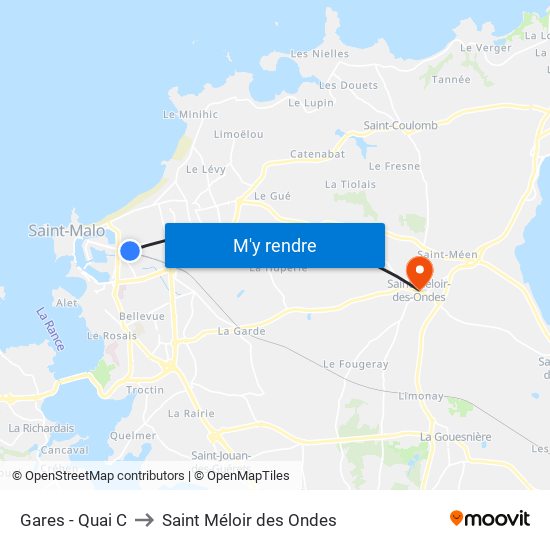 Gares - Quai C to Saint Méloir des Ondes map