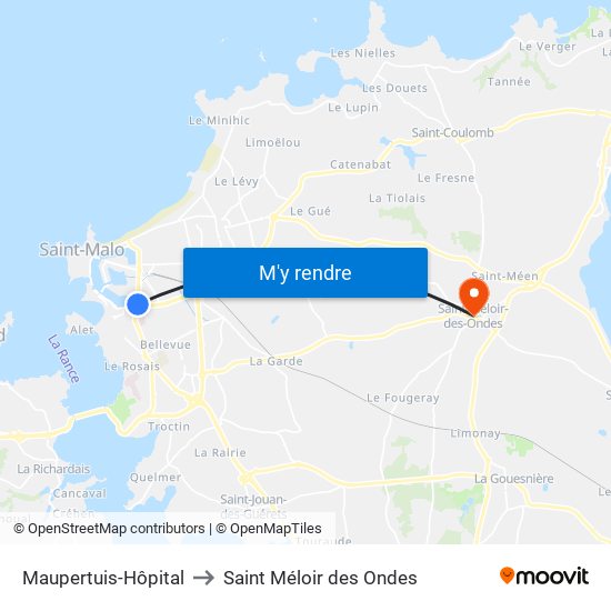 Maupertuis-Hôpital to Saint Méloir des Ondes map