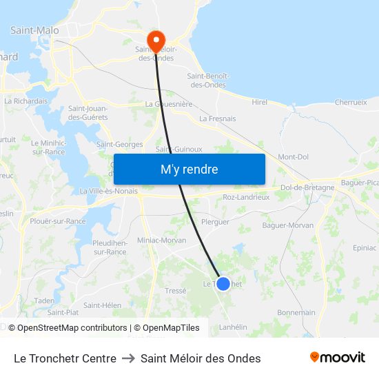 Le Tronchetr Centre to Saint Méloir des Ondes map