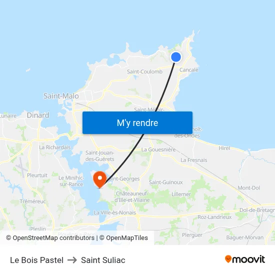 Le Bois Pastel to Saint Suliac map