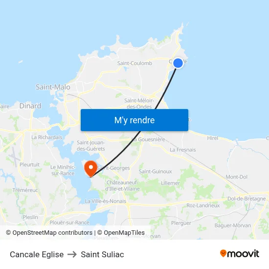 Cancale Eglise to Saint Suliac map
