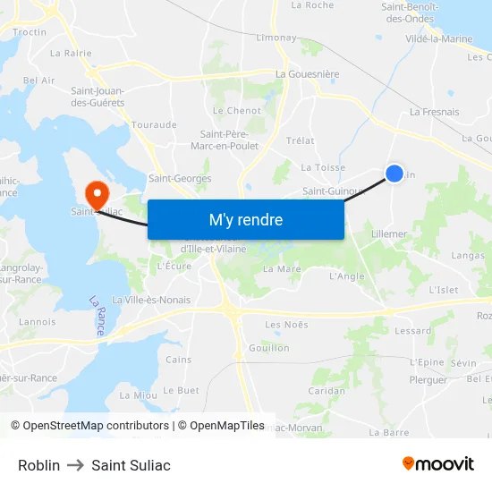 Roblin to Saint Suliac map