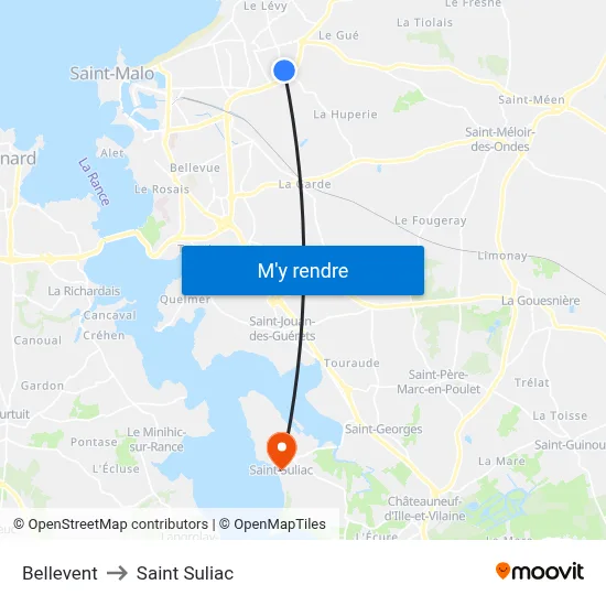 Bellevent to Saint Suliac map