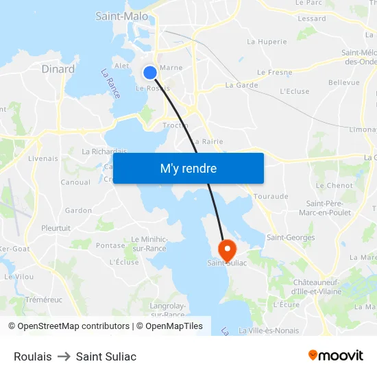 Roulais to Saint Suliac map