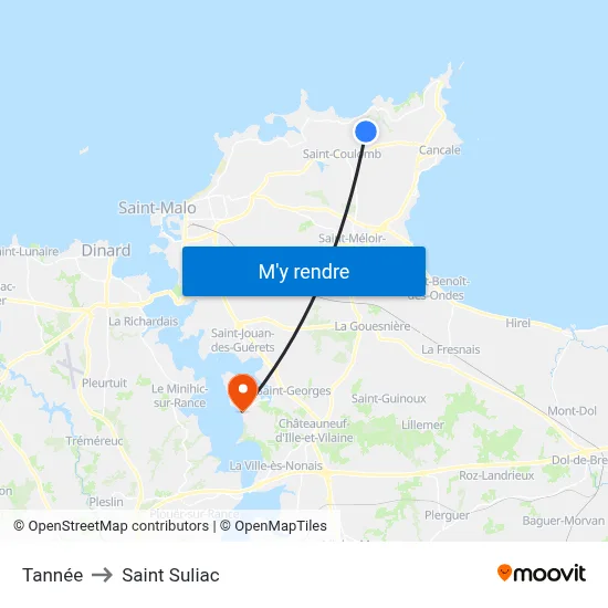 Tannée to Saint Suliac map