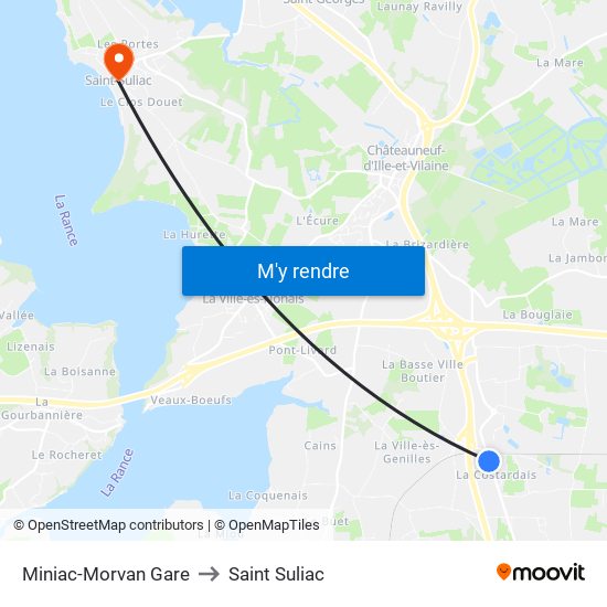 Miniac-Morvan Gare to Saint Suliac map
