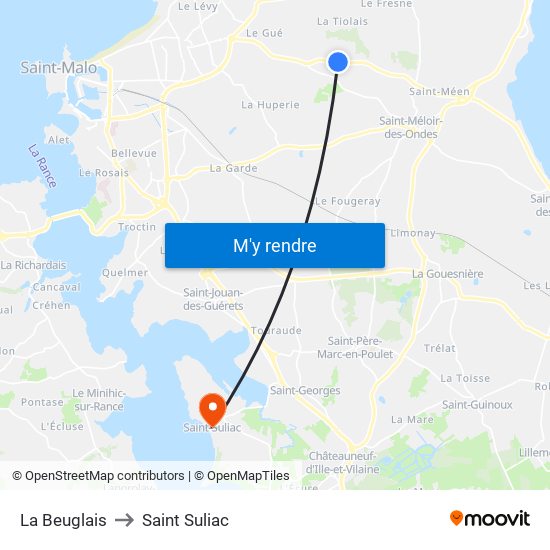 La Beuglais to Saint Suliac map