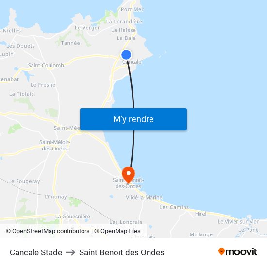 Cancale Stade to Saint Benoît des Ondes map