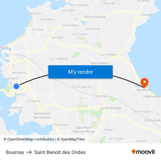 Bournay to Saint Benoît des Ondes map
