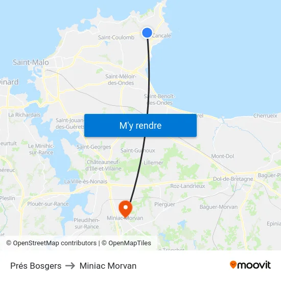 Prés Bosgers to Miniac Morvan map