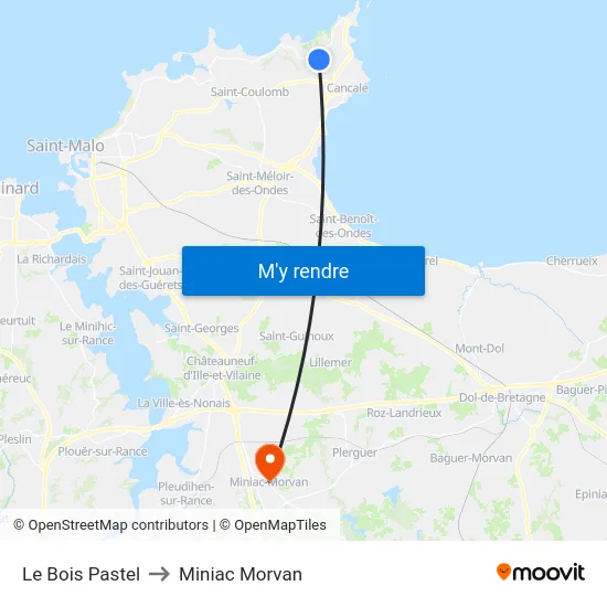 Le Bois Pastel to Miniac Morvan map