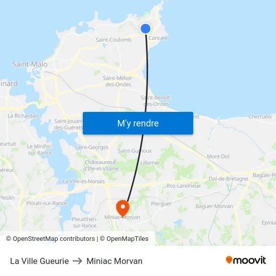La Ville Gueurie to Miniac Morvan map