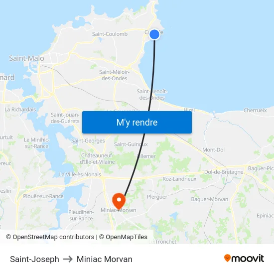 Saint-Joseph to Miniac Morvan map