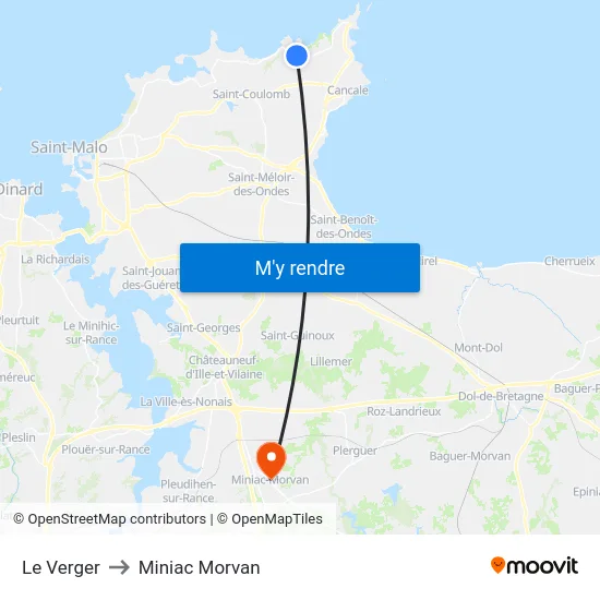 Le Verger to Miniac Morvan map