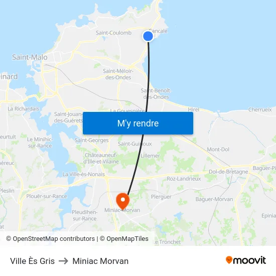Ville Ès Gris to Miniac Morvan map