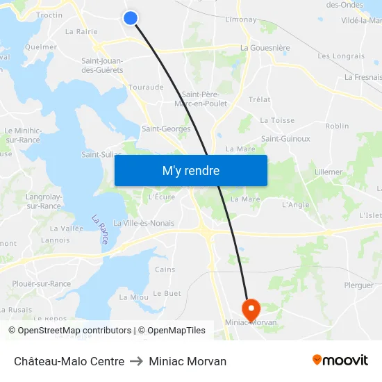 Château-Malo Centre to Miniac Morvan map