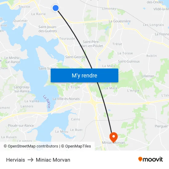 Herviais to Miniac Morvan map