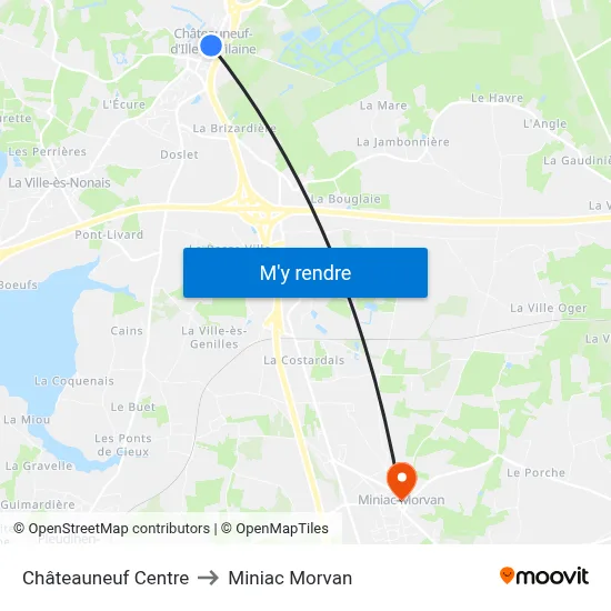 Châteauneuf Centre to Miniac Morvan map