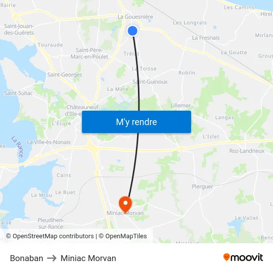Bonaban to Miniac Morvan map