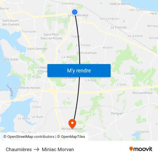 Chaumières to Miniac Morvan map