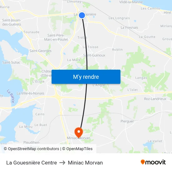 La Gouesnière Centre to Miniac Morvan map
