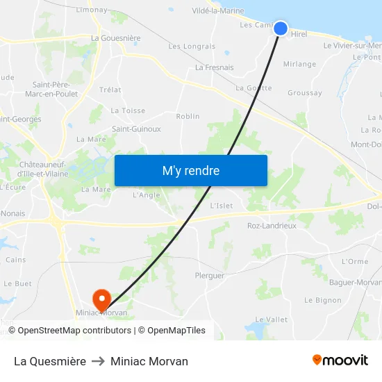 La Quesmière to Miniac Morvan map