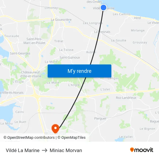 Vildé La Marine to Miniac Morvan map