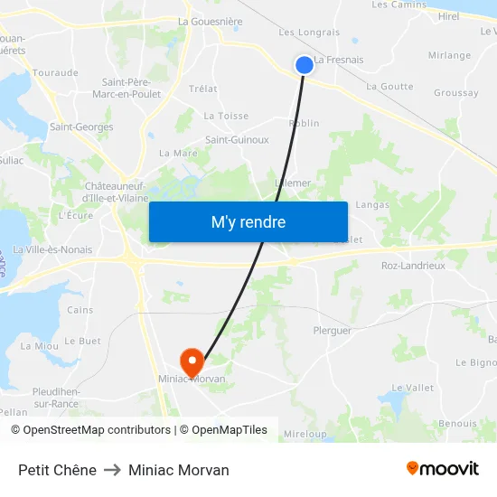 Petit Chêne to Miniac Morvan map