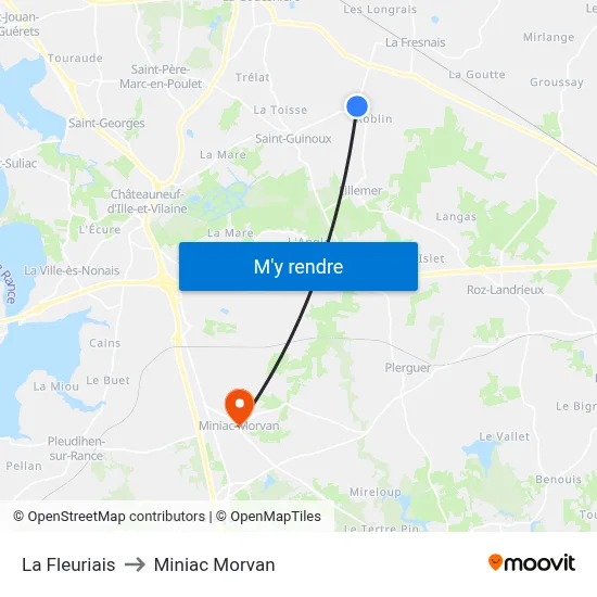 La Fleuriais to Miniac Morvan map