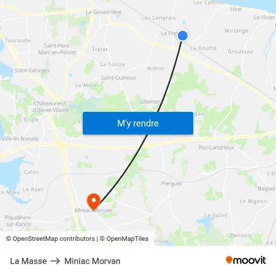 La Masse to Miniac Morvan map