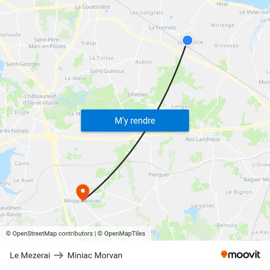 Le Mezerai to Miniac Morvan map