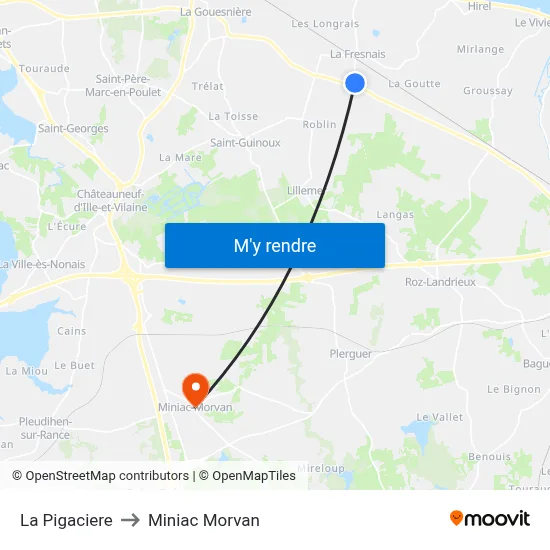 La Pigaciere to Miniac Morvan map