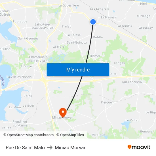 Rue De Saint Malo to Miniac Morvan map