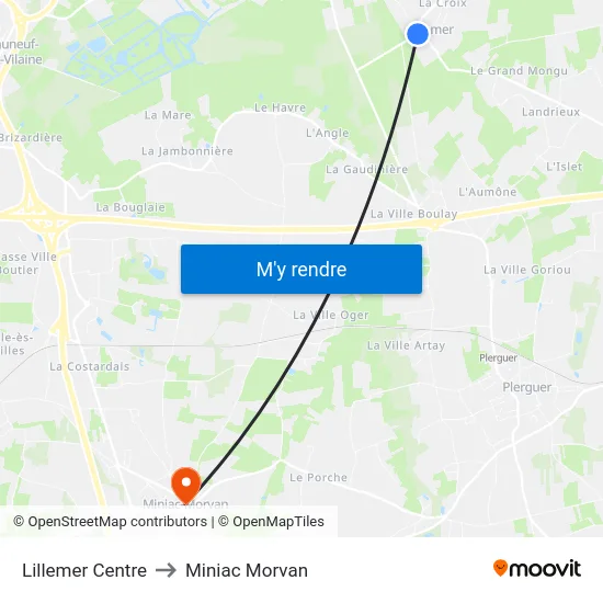 Lillemer Centre to Miniac Morvan map