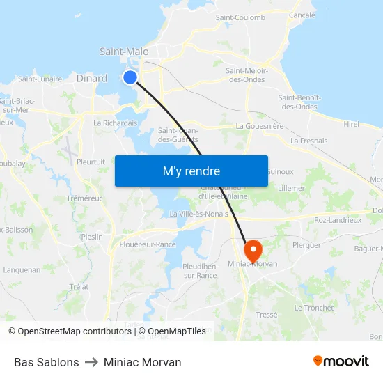 Bas Sablons to Miniac Morvan map