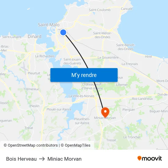Bois Herveau to Miniac Morvan map