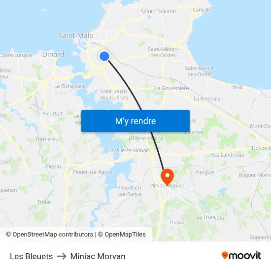 Les Bleuets to Miniac Morvan map
