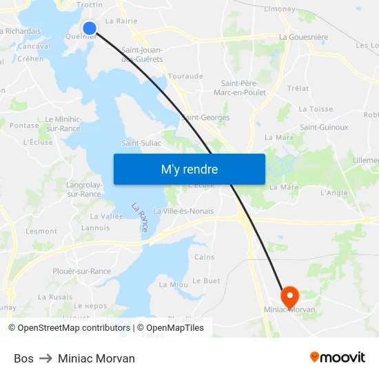 Bos to Miniac Morvan map