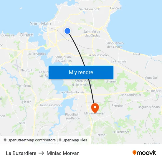 La Buzardiere to Miniac Morvan map