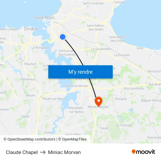 Claude Chapel to Miniac Morvan map
