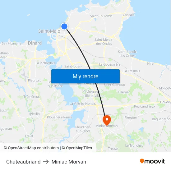 Chateaubriand to Miniac Morvan map