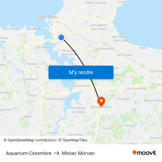 Aquarium-Cézembre to Miniac Morvan map