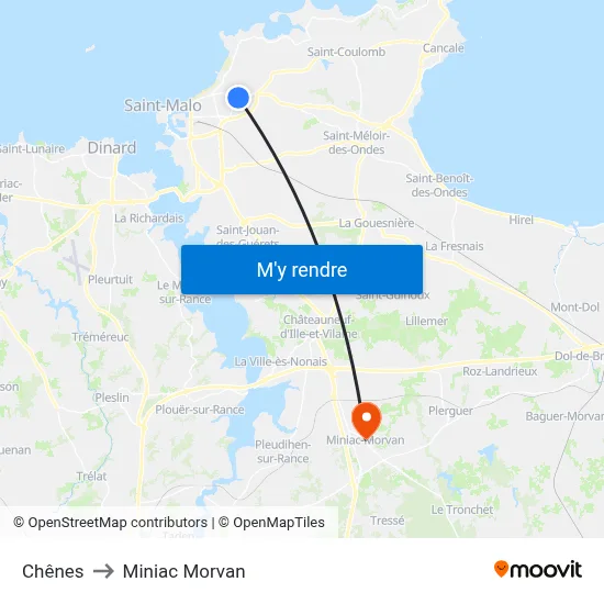 Chênes to Miniac Morvan map