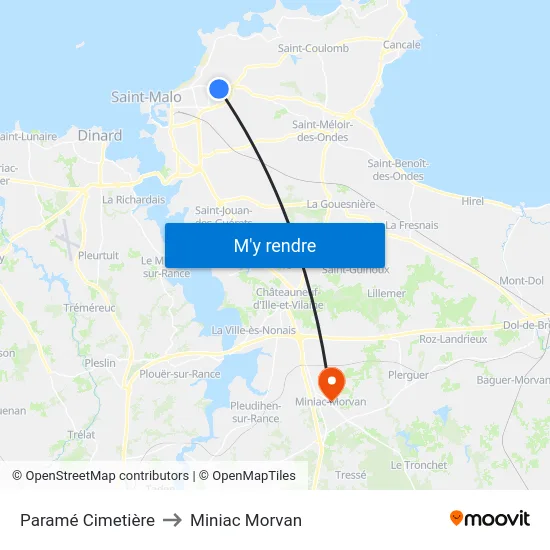 Paramé Cimetière to Miniac Morvan map