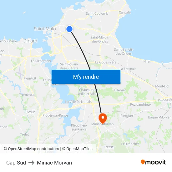 Cap Sud to Miniac Morvan map
