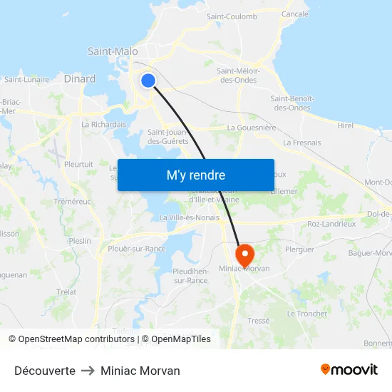 Découverte to Miniac Morvan map