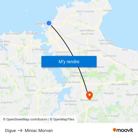 Digue to Miniac Morvan map