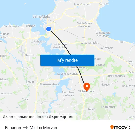 Espadon to Miniac Morvan map